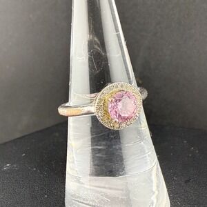 Vintage Pink Rhinestone Ring Silver Tone Signed IBB‎ Size 7